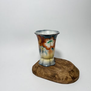 Vintage Noritake Hand Painted Floral Orange Blue Lusterware Vase