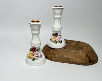 Vintage Hermitage Pottery  Floral Taper Candle Holder