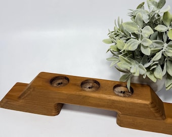Bougeoir photophore en bois sculpté à la main vintage, décoration décorative