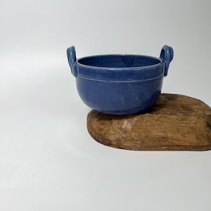 Handmade Studio Art Pottery Stoneware Glazed Blue Bowl With Handles