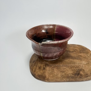Handmade Studio Pottery Ceramic Stoneware  Glazed Bowl with notch for spoon. Artist signed. Decorative bowl.