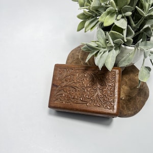 Vintage Hand Carved Wooden Jewelry Box / Trinket Box
