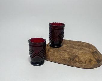 Vintage ruby red glass toothpick holder - set of two