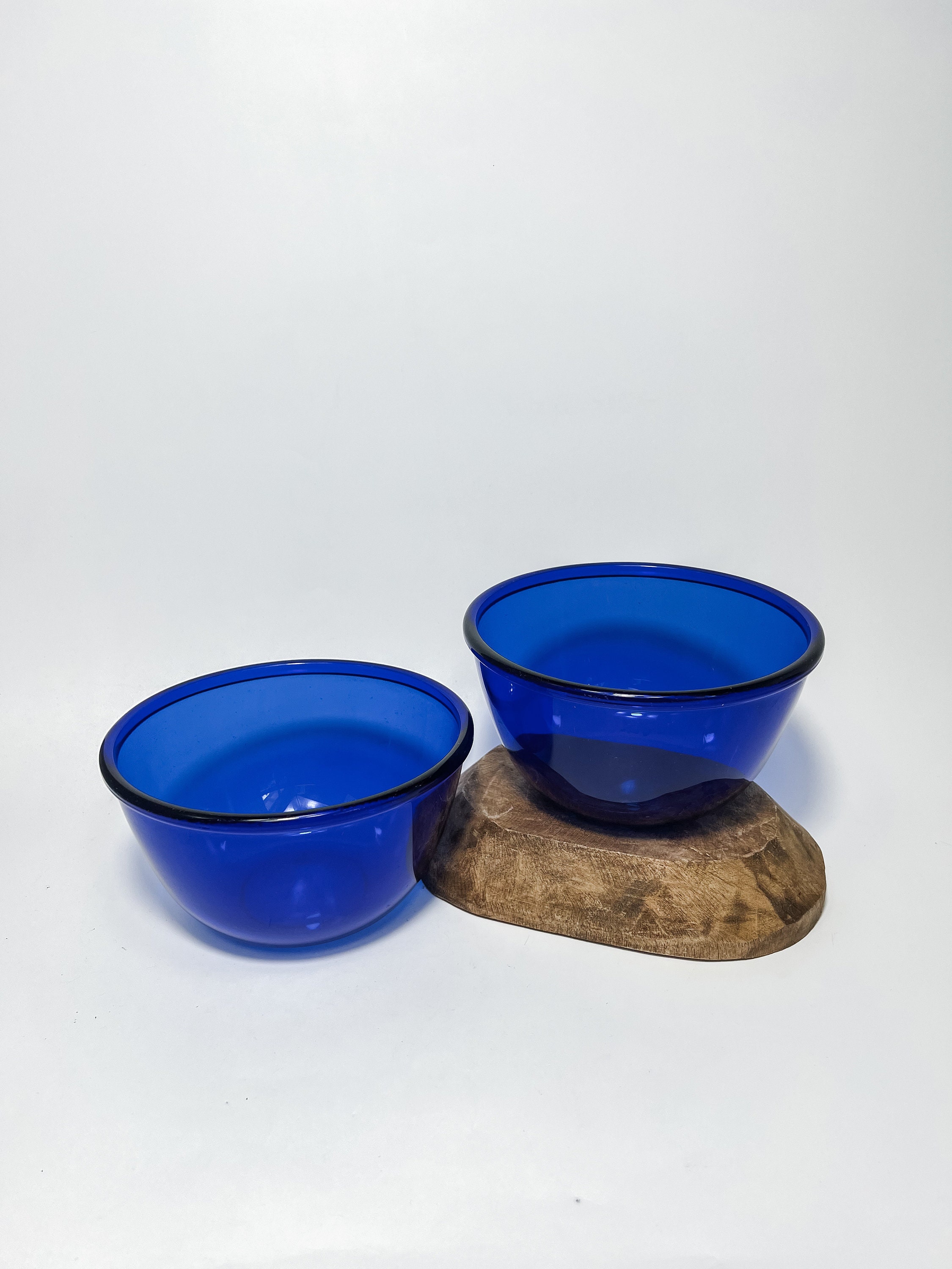 Vintage Arcoroc Cobalt Blue Glass Serving or Mixing Bowl Rolled Rim Made in France