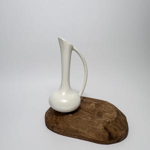 Vintage White Ceramic Mid Century MCM Handled Bud Vase Pitcher
