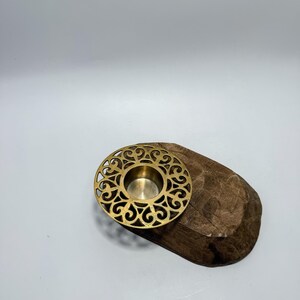 Vintage Brass Candleholder Tealight Cutout Design, unpolished brass