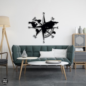 Weltkarte Kompass Metall Design Wandkunst