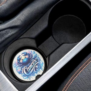 Cancer Zodiac Car Coaster – Celestial Astrology Cup Holder Insert for Water Signs – Cancer Star Sign Gift – Moon & Crab Car Accessory, gifts
