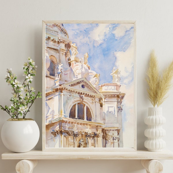 The Salute Venice by John Singer Sargent,Antique Vintage Painting, Watercolor Vintage Wall Art,Architectural Gallery Art,Gift for Art Lover