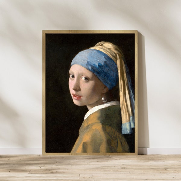 Johannes Vermeer's Girl with a Pearl Earring,Vintage Woman Portrait Painting Print,Dutch Baroque Wall Art,Classic Portrait Famous Art Print