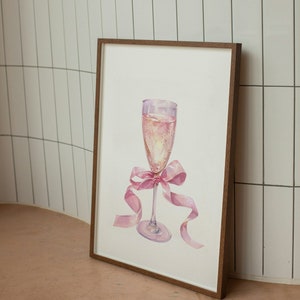 Bicchieri da champagne con fiocco rosa, stampa artistica estetica con fiocco rosa Coquette, decorazione per dormitorio preppy femminile e femminile, arte alcolica, FILE DIGITALE