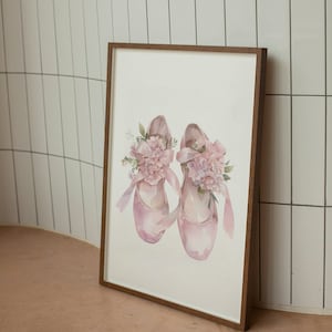 Coquette Pink Ballet Shoes Bow Wall Art,Vintage Ballerina Shoes Girly Art Print,Pink Ribbon Balletcore Preppy Dorm Room Decor,DIGITAL FILE