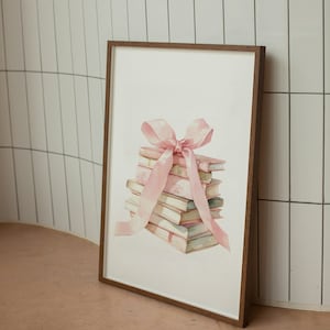 Coquette Aesthetic Pink Book Bow Wall Art,Vintage Bow Bookish Wall Art Print,Pastel Watercolor Girly Room Decor,Unique Gifts,DIGITAL FILE