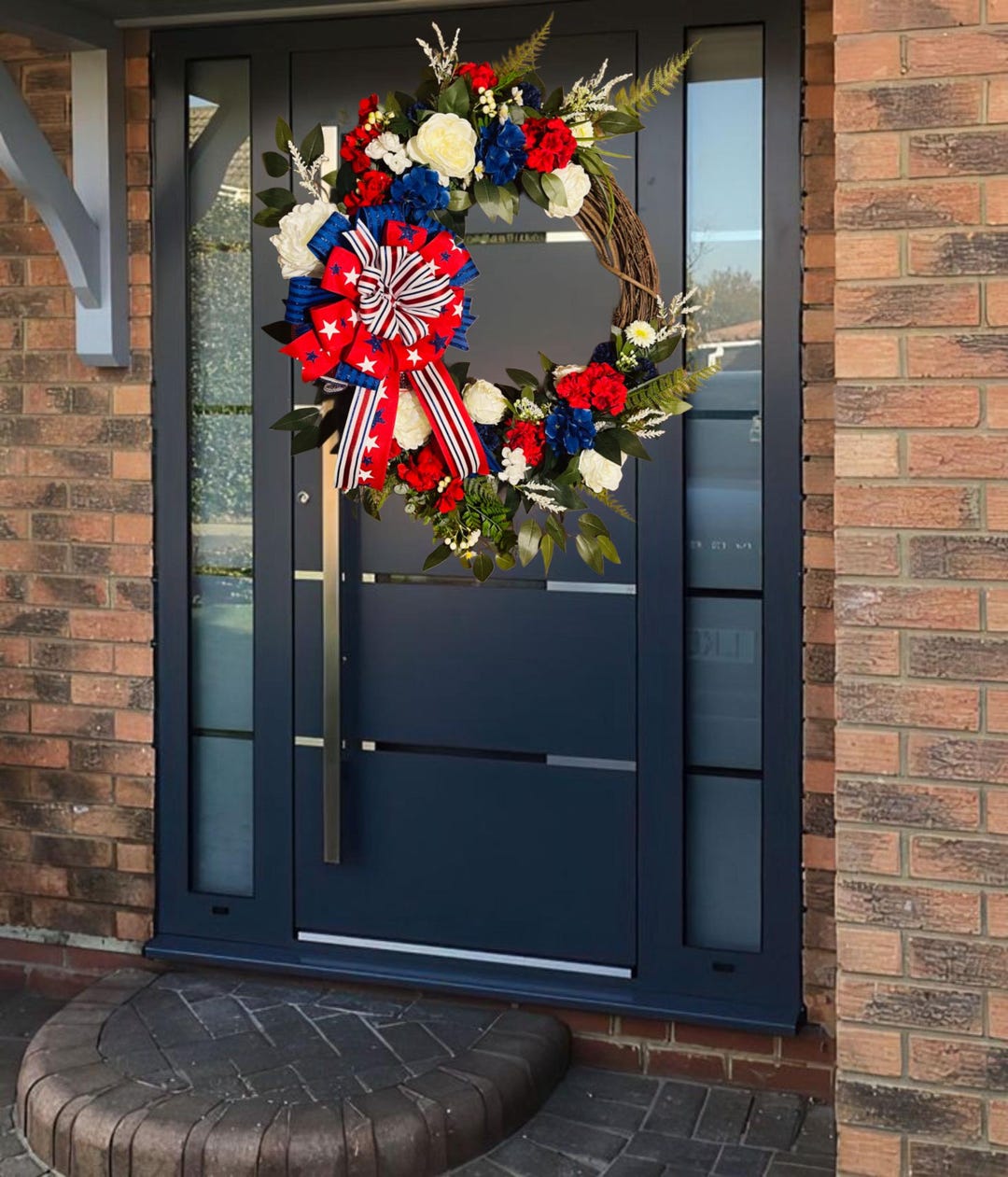 Patriotic Red White & Blue Wreath – 4th of July Front Door Decor With ...
