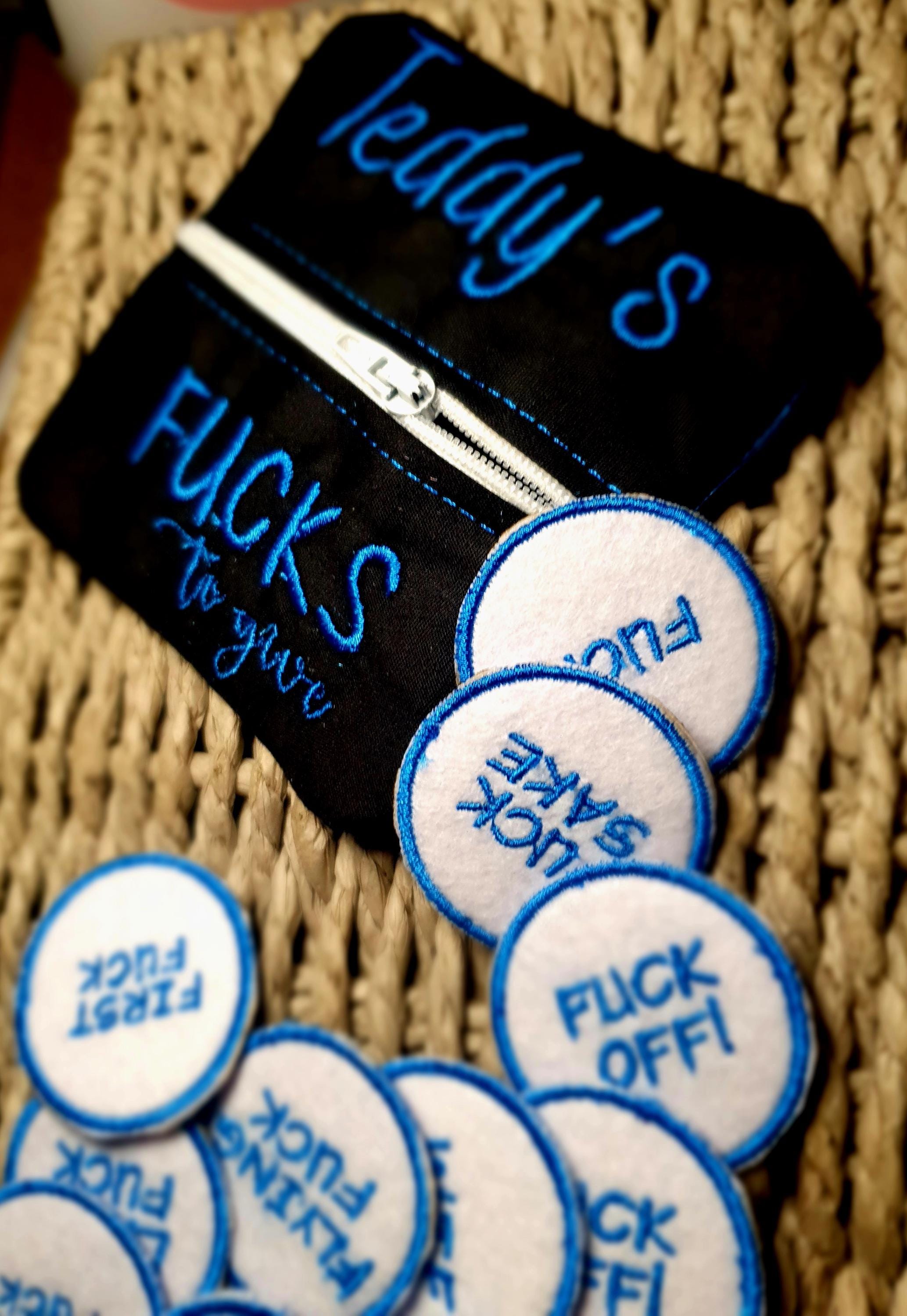 Rude Gift - FUCKS TO GIVE - Hen do - Secret Santa - embroidered novelty gift - personalised pouch with 12 tokens - fun gift - made to order