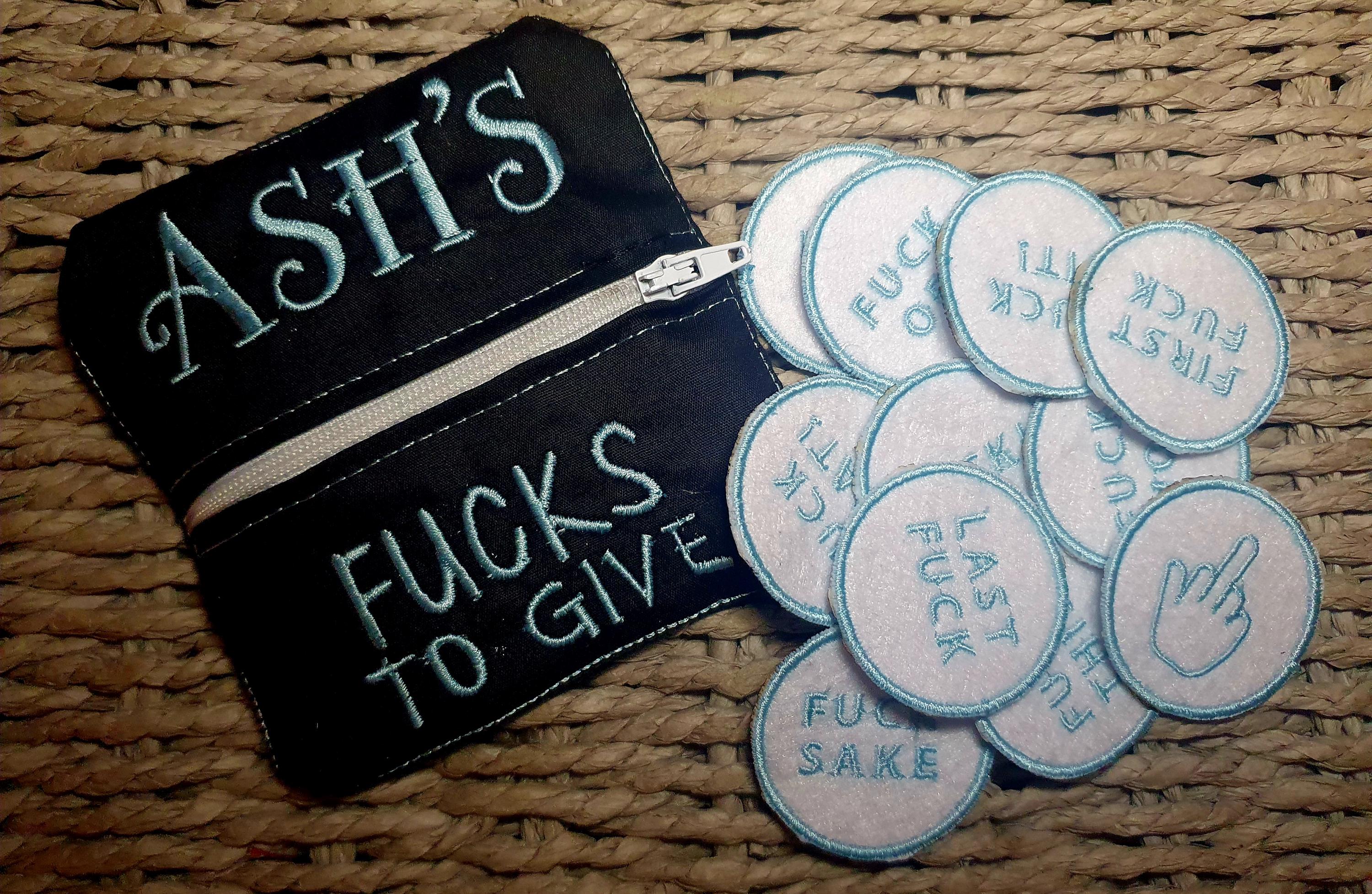 Rude Gift - FUCKS TO GIVE - Hen do - Secret Santa - embroidered novelty gift - personalised pouch with 12 tokens - fun gift - made to order
