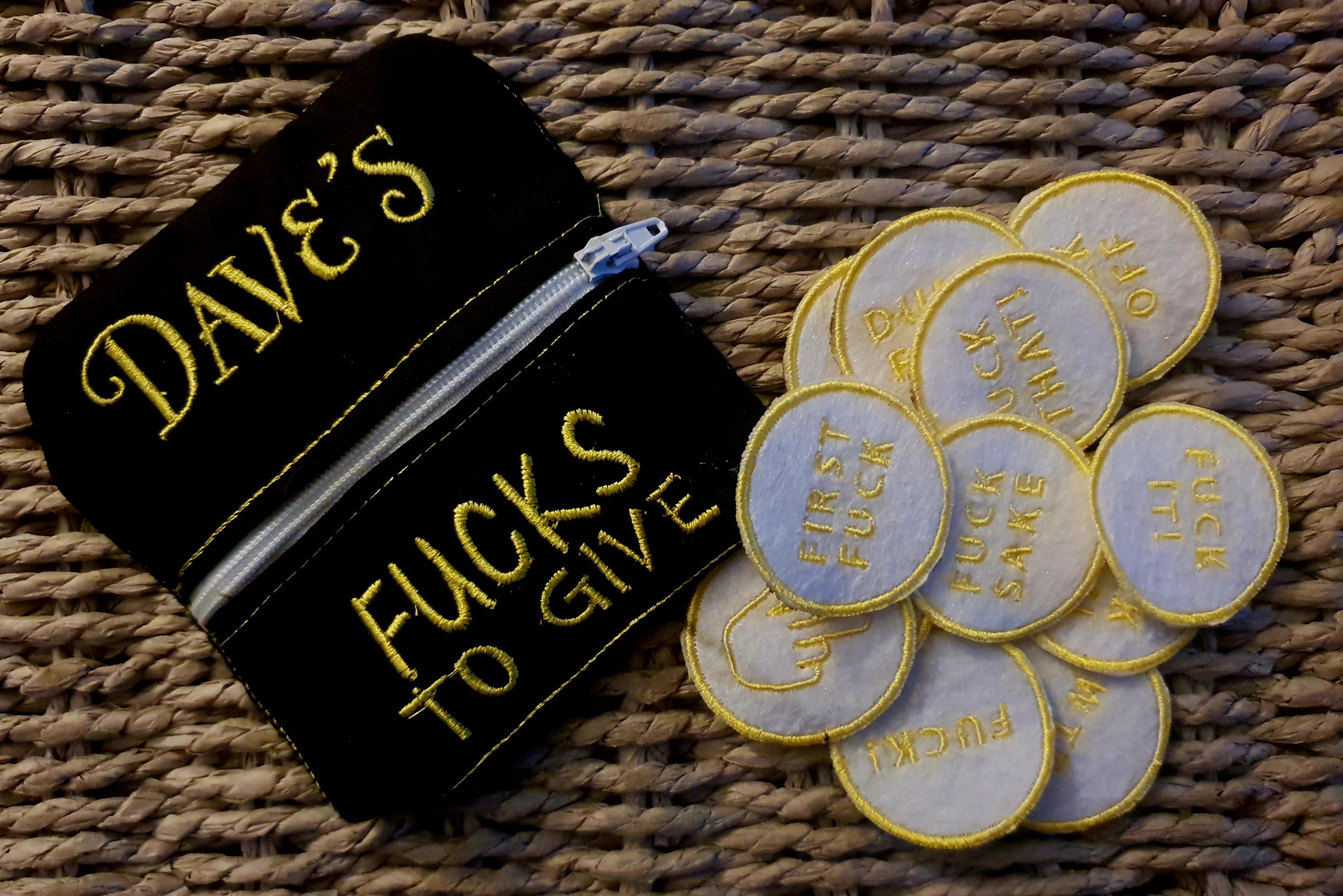 Rude Gift - FUCKS TO GIVE - Hen do - Secret Santa - embroidered novelty gift - personalised pouch with 12 tokens - fun gift - made to order