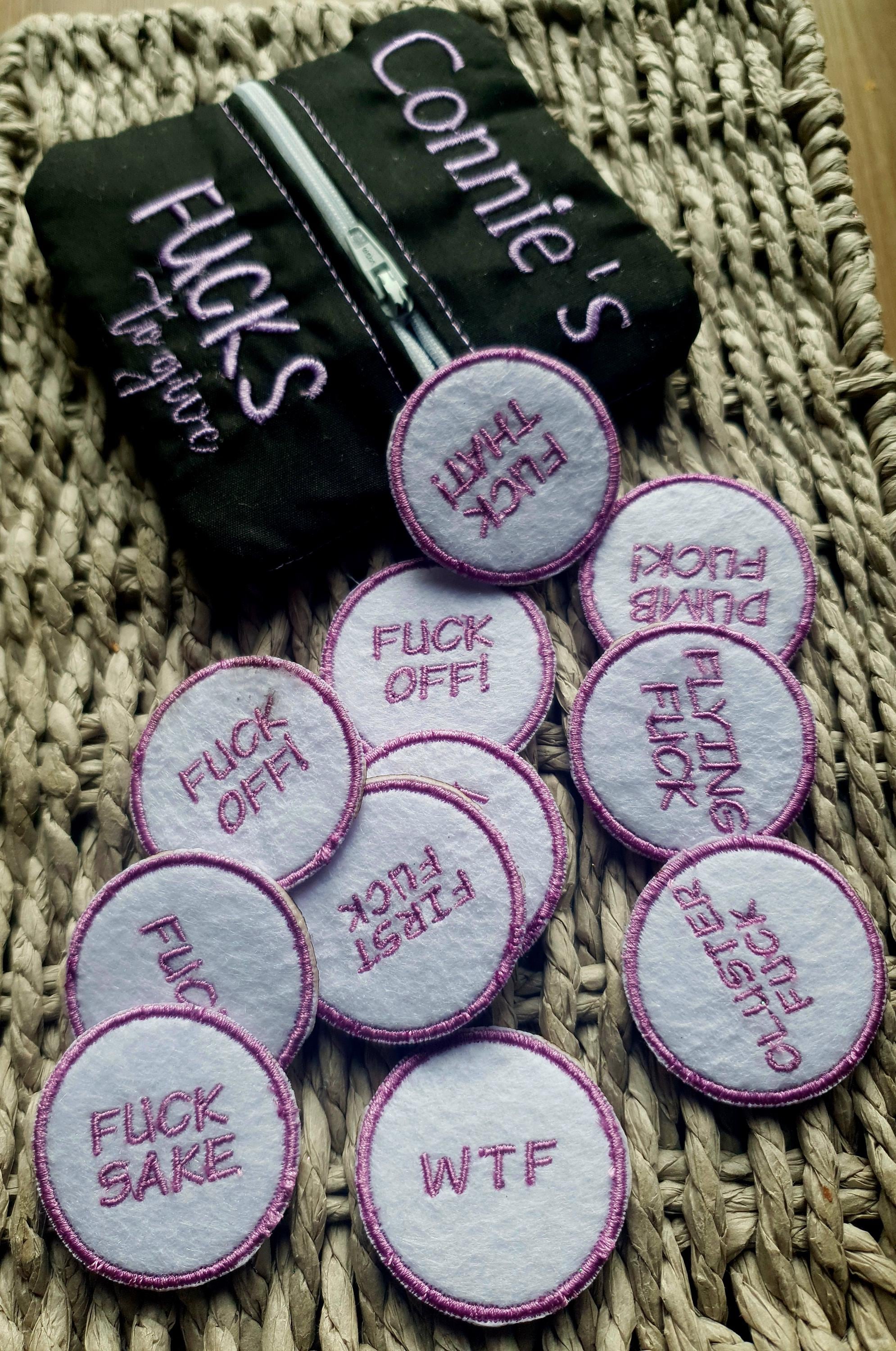 Rude Gift - FUCKS TO GIVE - Hen do - Secret Santa - embroidered novelty gift - personalised pouch with 12 tokens - fun gift - made to order