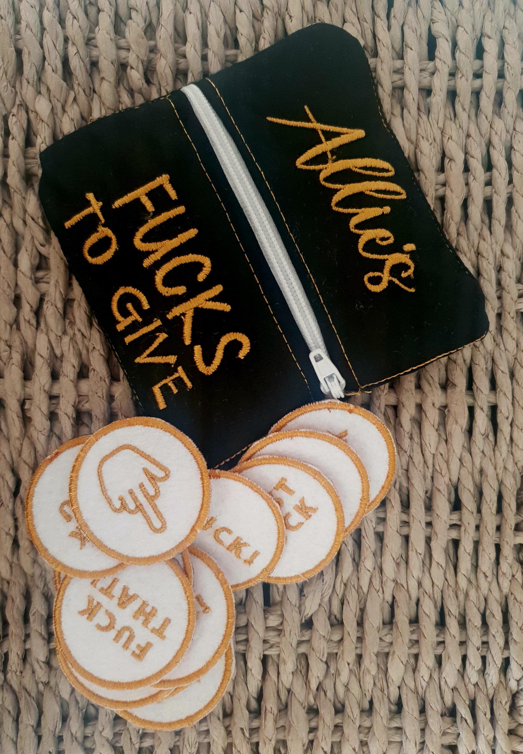 Rude Gift - FUCKS TO GIVE - Hen do - Secret Santa - embroidered novelty gift - personalised pouch with 12 tokens - fun gift - made to order