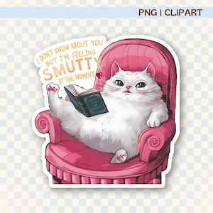 Valentinstag Katze, Bücherwurm Smutty Aufkleber, Katzendame, Katzenmutter, Katzenliebhaber, niedliches trendiges Shirt Png, Sublimationsaufkleber, Haustierliebhaber Cliparts
