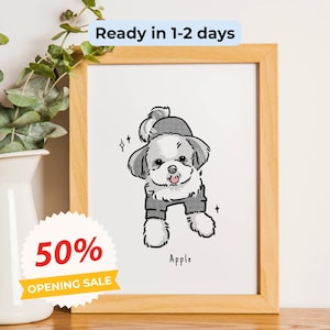 Custom Minimalist Hand-Drawn Pet Portrait, Personalized Dog Lovers Gift, Pet Loss Illustration, Dog Memorial Gift, Pet Tattoo, Dog Cat Art
