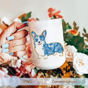 Corgi Mom Shirt, Vintage French Toile de Jouy, Blue Toile, Corgi Dad, Corgi Mama, Floral Easter Shirt, Trendy Pet Shirt, Dog PNG Sublimation