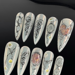 y2k nails/Metallic / Chrome Nail Designs/ custom press on nails/handmade nail/free style nails/sasinanail