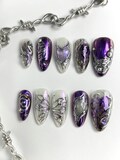 Handcrafted Purple Chrome Press On Nails, 3D Butterfly Gothic Fantasy Nail Art product logo