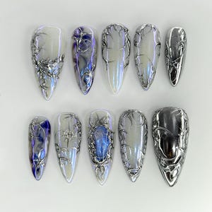 ChromeNails/CyberNails/GothicNails/Y2KNails/FuturisticNails/MetallicNails/DarkLuxuryNails/CyberGothStyle/SpaceChromeNails/FantasyNails