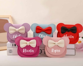 Personalized Small Kids Custom Bow Purse,Custom Pink Mouse Kids Purse Bag, Fun Crossbody,Cute Clutch, Monogram Gift for Children