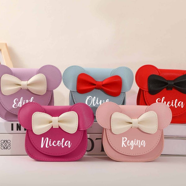 Personalized Small Kids Custom Bow Purse,Custom Pink Mouse Kids Purse Bag, Fun Crossbody,Cute Clutch, Monogram Gift for Children