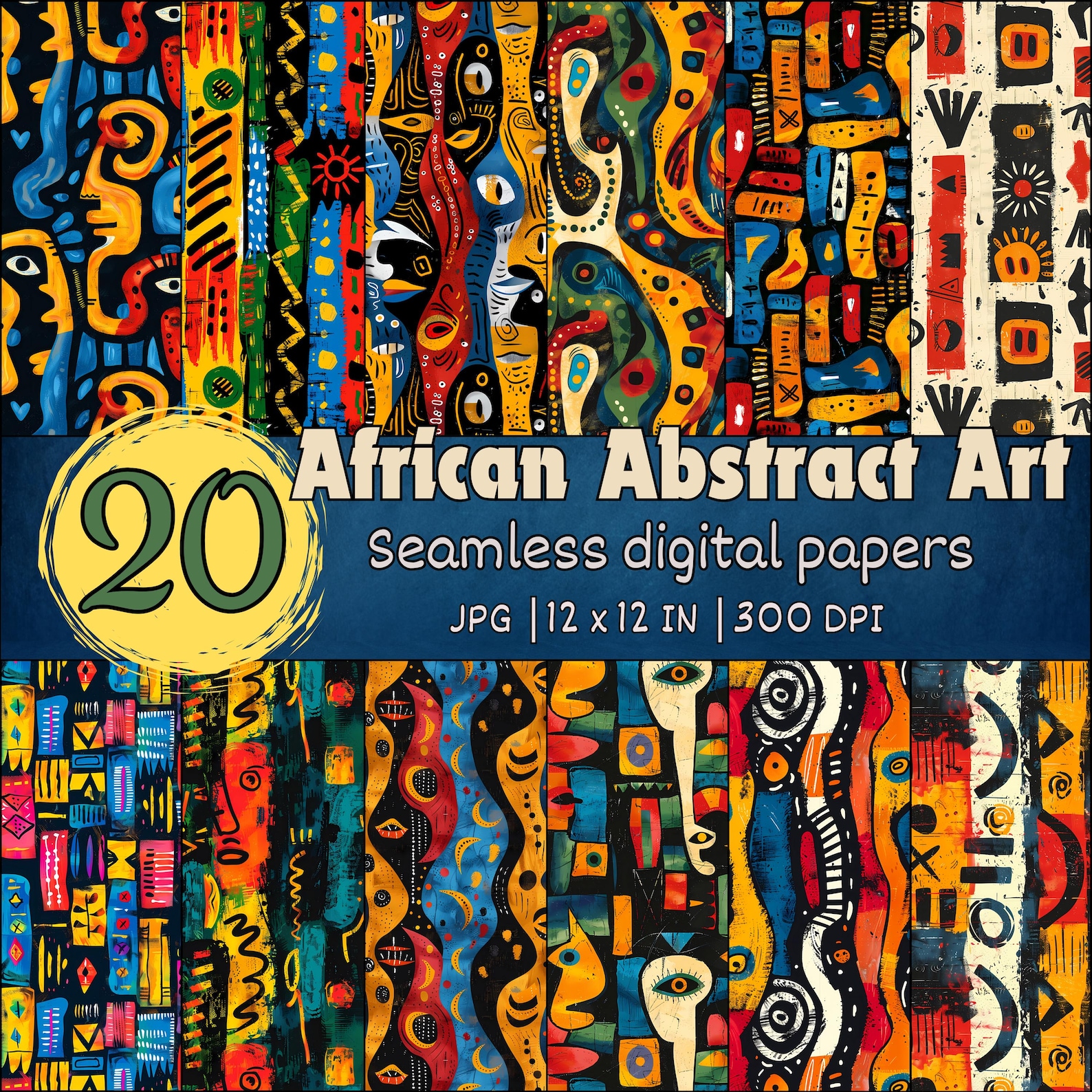 African Abstract Seamless Patterns, Ethnic Digital Papers, Vibrant ...