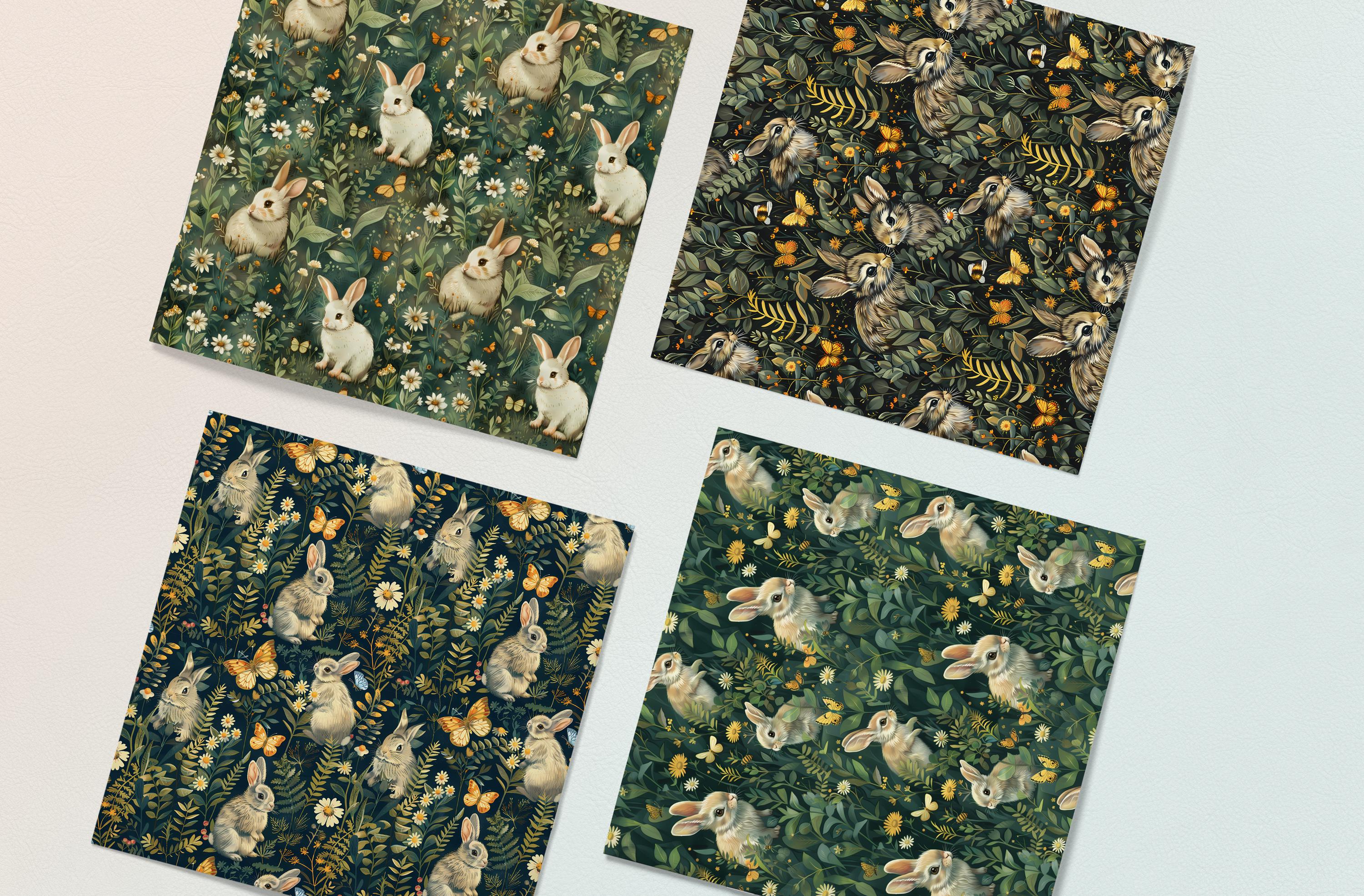 Spring Meadow Bunny Seamless Patterns, Floral Rabbit Digital Papers ...
