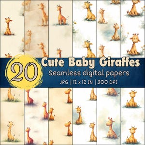 Joli bébé girafe, motifs sans couture, papiers numériques jungle safari, modèles de scrapbooking pour chambre d'enfant, arrière-plans et papiers peints girafe des savanes