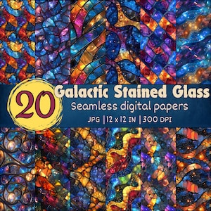 Galactic Stained Glass Texture Seamless Pattern, Cosmic Stained Glass Digital Papers, Stained Glass Background, Stained Glass Designs