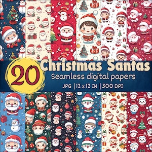Schattig naadloos kerstpatroon, kawaii kerstman digitaal papier, ontwerpen kerstman, leuke kerstlandschapsachtergronden, wallpapers