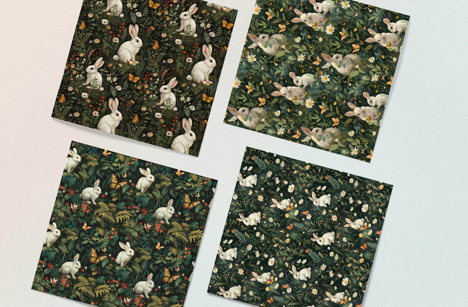 Spring Meadow Bunny Seamless Patterns, Floral Rabbit Digital Papers ...