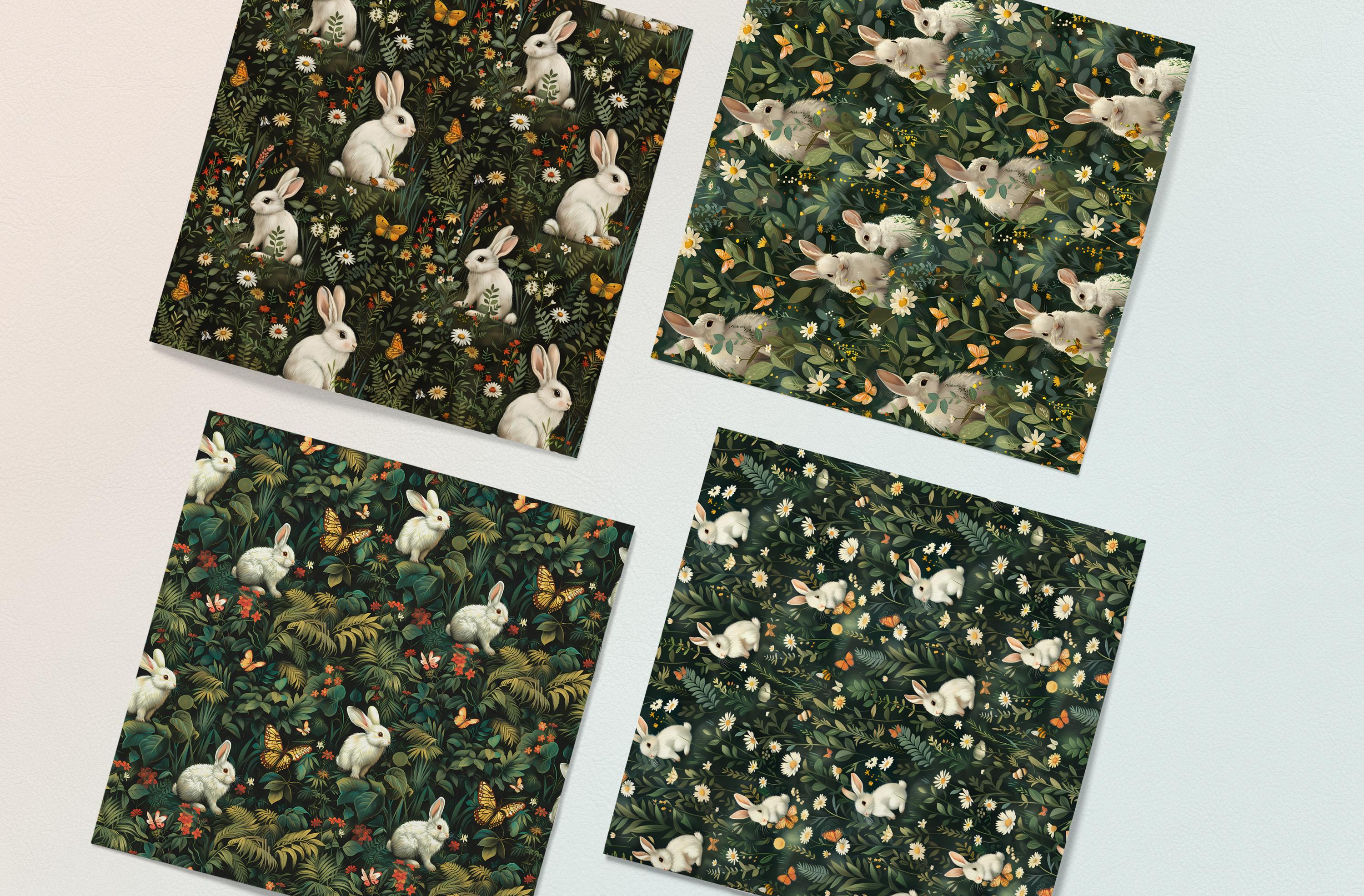 Spring Meadow Bunny Seamless Patterns, Floral Rabbit Digital Papers ...