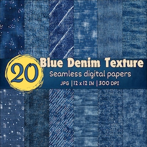 Blue Denim Texture Seamless Patterns, Jeans Fabric Digital Paper, Grunge Scrapbook Backgrounds, Printable Textile Designs, Denim Wallpapers