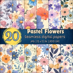 Pastel Flowers Seamless Pattern, Pastel Floral Digital Papers, Pastel Flowers Designs, Pastel Floral Wallpapers, Pastel Flowers Background