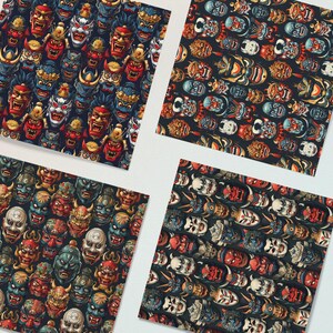 Traditional Japanese Mask Seamless Patterns, Japanese Digital Papers ...