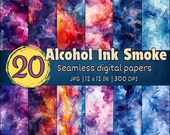 Padrões sem emendas de fumaça de tinta alcoólica, papéis digitais de nuvem abstrata, texturas de tinta coloridas, fundos de arte fluida, designs de redemoinhos artísticos