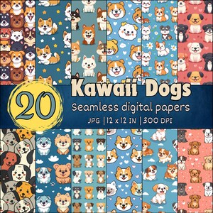 May include: 20 digital papers featuring cute cartoon dogs in various poses and colors. The papers are seamless and perfect for crafting projects.