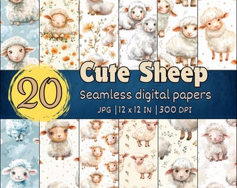 Schattige schapen naadloze patronen, schattige digitale papieren boerderijdieren, zachte pastelkleurige lamsontwerpen, achtergronden aquarel schapen, decoratie kinderkamer