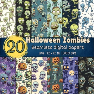 Peut inclure: Un ensemble de 20 papiers numériques illustrant des zombies de dessin animé dans différentes couleurs et styles. Les papiers sont sans couture et parfaits pour les projets d'artisanat, le scrapbooking et la conception numérique.