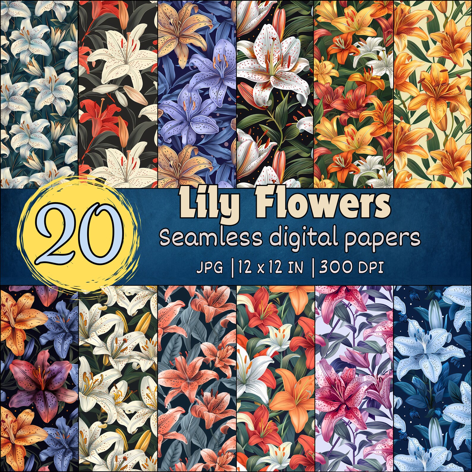 Lily Flowers Seamless Pattern, Lily Florals Digital Papers, Lilies ...