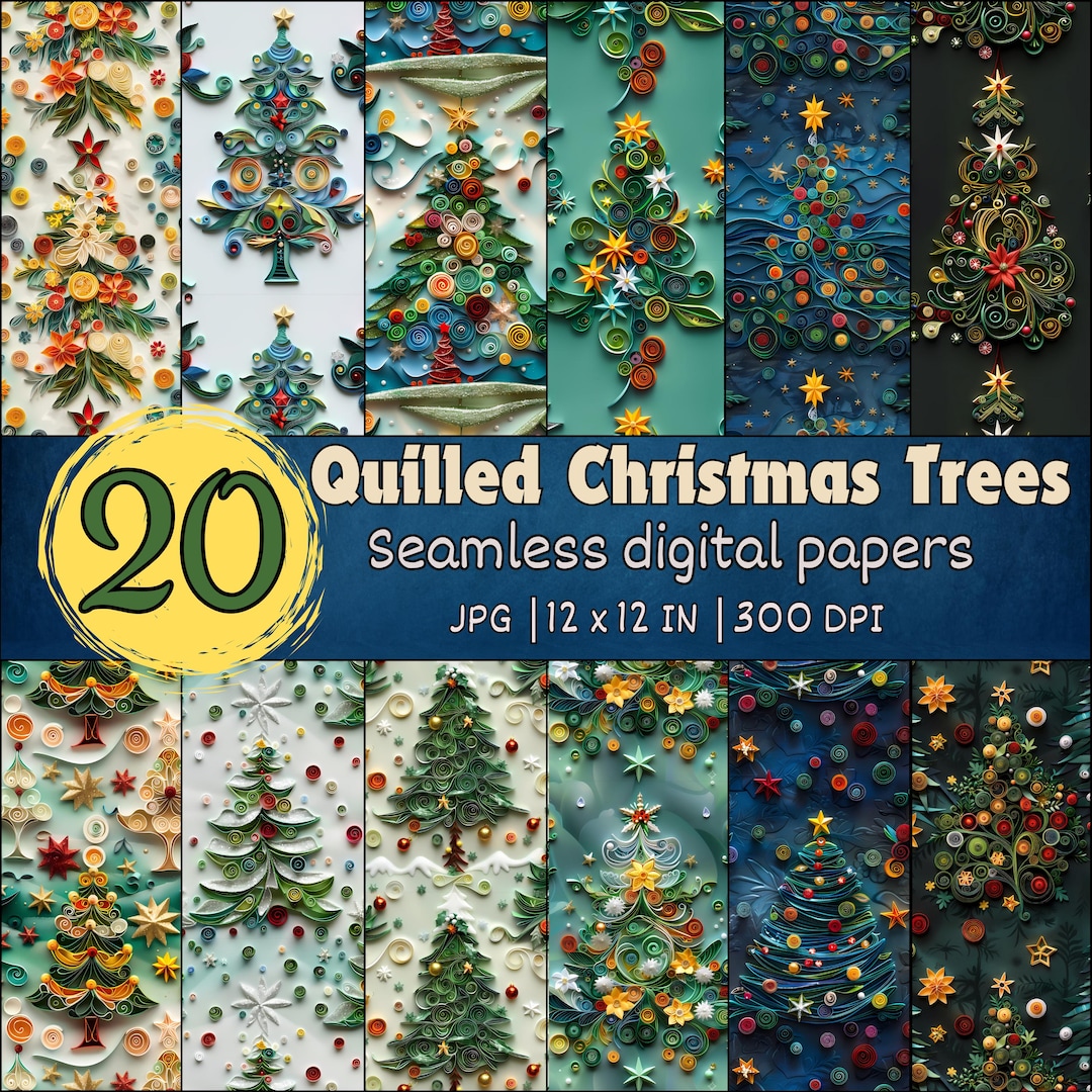 Quilled Christmas Trees Seamless Patterns, Festive Christmas Digital ...