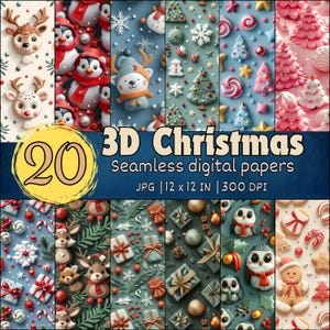 3D Christmas Seamless Patterns, Cute Christmas Digital Papers, Christmas Candy Designs, Festive Winter Animal Backgrounds, Christmas tree