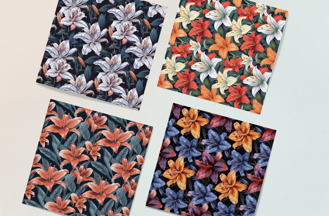 Lily Flowers Seamless Pattern, Lily Florals Digital Papers, Lilies ...