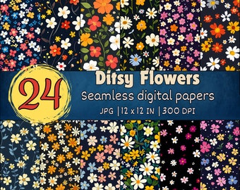 Ditsy Floral Seamless Patterns, Printable Paper Pack, Wildflower Fabric Print, Digital Paper, Background Patterns, 300 DPI, Commercial Use
